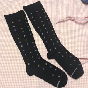 Black polka dot knee high compression socks